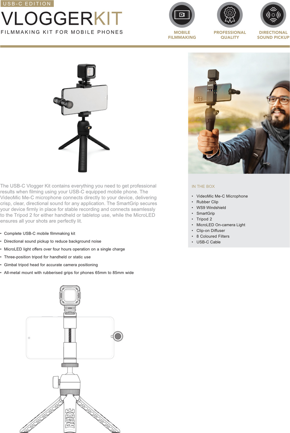 rode vlogger kit usb-c filmmaking kit for usb-c devices