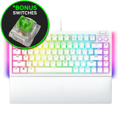 Razer BlackWidow V4 75 Hot-swappable White Tactile Mechanical Gaming Keyboard, *BONUS Razer Green Clicky Switch Pack