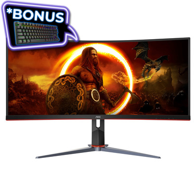 34 AOC CU34G2XP VA Curved 180Hz WQHD FreeSync Gaming Monitor, *BONUS Keyboard via redemption