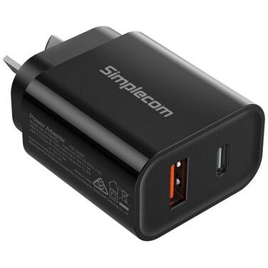 Simplecom CU220 Dual Port PD 20W USB-C + USB-A Fast Wall Charger