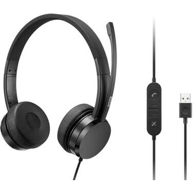 Lenovo USB-A Wired Stereo On-Ear Headset with Control Box