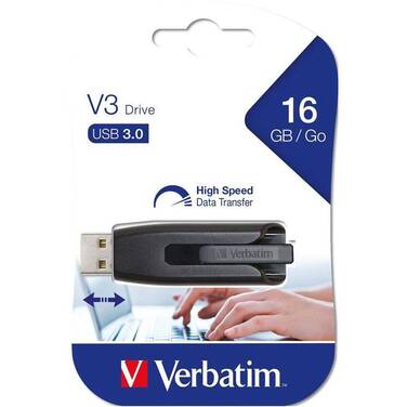 16GB Verbatim Store'n'Go V3 USB 3.0 Retractable USB Drive Grey