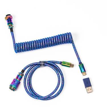 Keychron Premium Coiled Rainbow Plated Aviator Cable Straight Blue