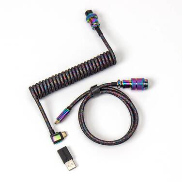 Keychron Premium Coiled Rainbow Plated Aviator Cable Angled Black