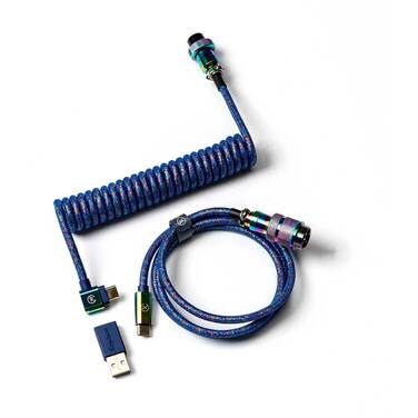 Keychron Premium Coiled Rainbow Plated Aviator Cable Angled Blue