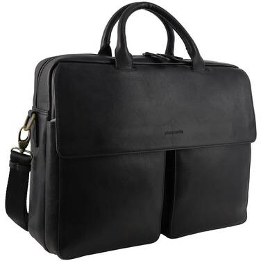 15.6 Pierre Cardin Classic Leather Laptop Bag Black