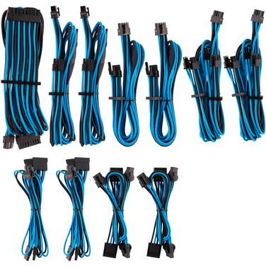 Premium Individually Sleeved DC Cable Pro Kit Type 4 Blue/Black For Corsair PSU