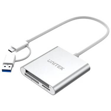 Unitek 3-in-1 Card Reader with USB-C & USB-A Adaptor Silver